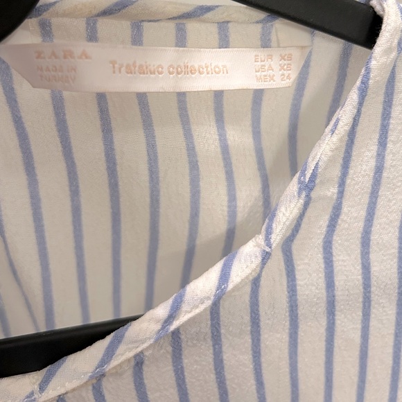 Zara Trafaluc Collection Blue and White Striped Bell Sleeve Blouse - Picture 3 of 4